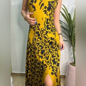 NWT Lulus Pattern Maxi Dress, Black and Gold, Size: XS